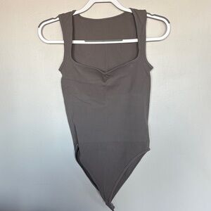 Gray Square Neck Bodysuit Sleeveless Stretchy
